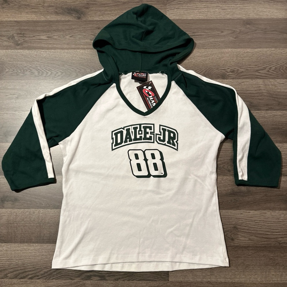 NWT Chase Authentics Women T-Shirt Dale Jr. 88 3/4 Sleeve Hooded Small